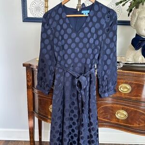 Draper James Navy Belted Tea Length Dress, size 4
